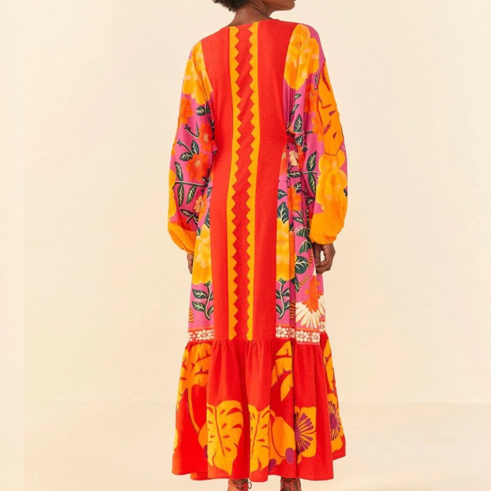 FARM Rio Sunset Patchwork Maxi Dress Tropical Dopamine - Picture 7 of 16